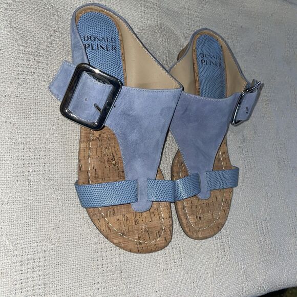 Donald Pliner Women’s Wedge Sandals Size 6.5 M Blue Leather Beach Cruise NWOB - Picture 4 of 12